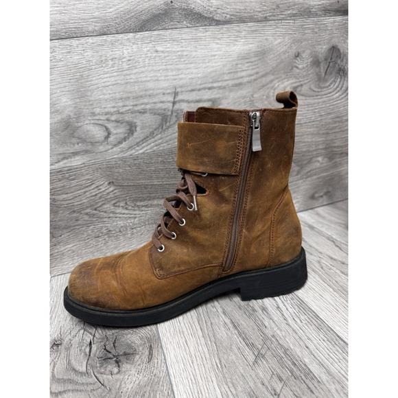 Women’s Brown Leather Lace-Up Buckle Boots - Picture 3 of 11